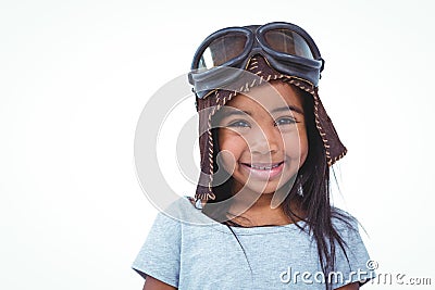 Smiling girl pretending to be pilot Stock Photo