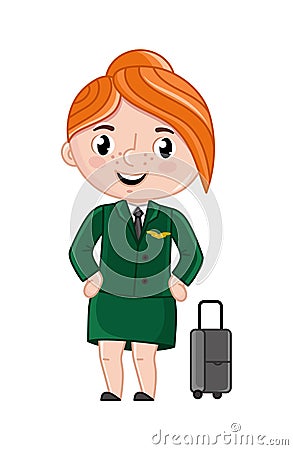 Smiling girl in stewardess uniform Cartoon Illustration