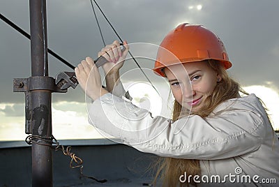 Smiling girl at work Stock Photo