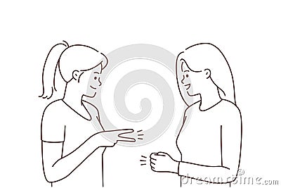 Smiling girls playing hand game Vector Illustration