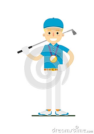 Smiling golfer winning gold medal Vector Illustration