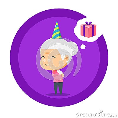 Smiling Grandmother thinking about Gift Vector Illustration