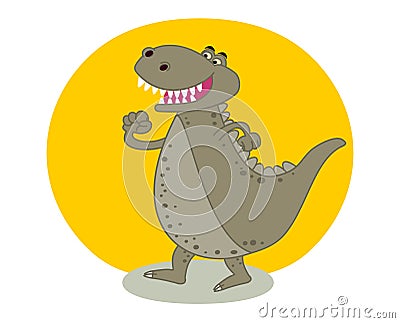 Smiling grey crocodile dinosaur with large pointed teeth and yellow decoration Vector Illustration