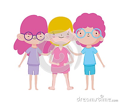 Smiling group little kids cartoon characters Vector Illustration