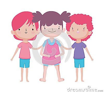 Smiling group little kids cartoon characters Vector Illustration