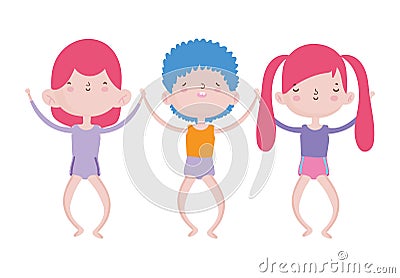 Smiling group little kids cartoon characters Vector Illustration