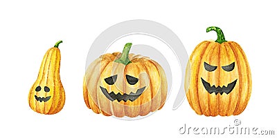 Smiling Halloween Pumpkin. Watercolor illustration Stock Photo