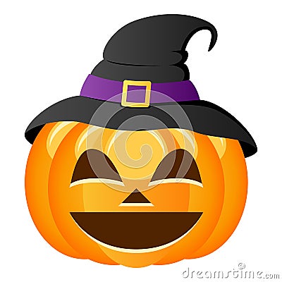 Smiling Halloween Pumpkin with Witch Hat Vector Illustration