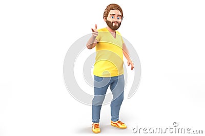 Smiling handsome man pointing with fingers in empty space. Isolated on white background. 3D Rendering Stock Photo