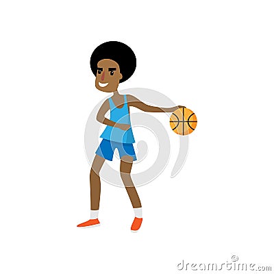 Smiling happy african basketball player ready for dribble Vector Illustration