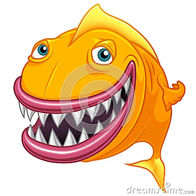 Smiling happy cartoon yellow fish. Funny vector illustration. Isolated on white Vector Illustration