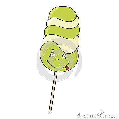 Smiling happy ice cream with lime, lemon, apple and vanilla flavour Vector Illustration