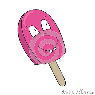 Smiling happy ice cream with strawberry or raspberry flavour. Vector Illustration