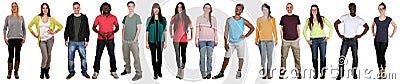 Smiling happy multicultural multi ethnic group of people standing in a row isolated Stock Photo