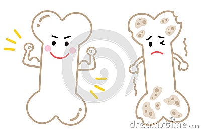 Strong bone and brittle bone cute cartoon illustration. Health care concept Vector Illustration