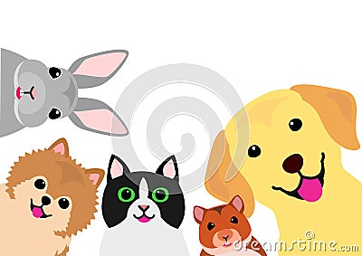 Smiling home pet animals group Vector Illustration