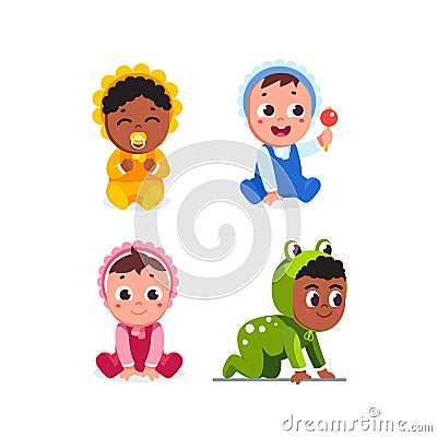 Smiling infant baby children sitting and crawling Vector Illustration