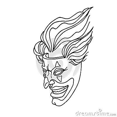 A smiling joker mask with clown hair, a mystical character, the concept of a stand-up comedian Vector Illustration