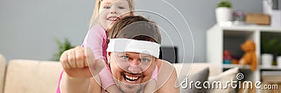 Smiling joy happy daughter play with father Stock Photo