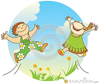 Smiling jumping children Vector Illustration