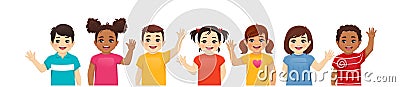 Smiling kids boys and girls waving hands Vector Illustration