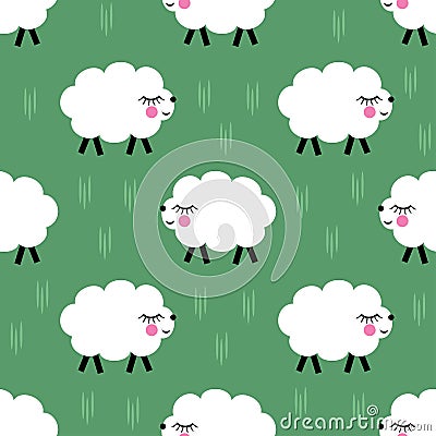 Smiling lambs seamless pattern background. Vector baby sheep illustration for kids holidays. Vector Illustration