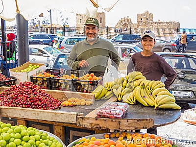 Smiling Lebanese greengrocers Editorial Stock Photo