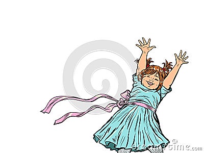 Smiling little girl raised her hands up. Happy childhood. Pop art retro Vector Illustration