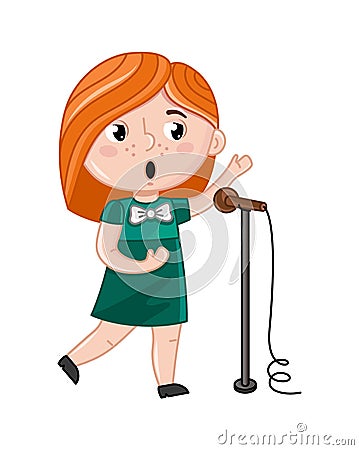 Smiling little girl singer with microphone Cartoon Illustration