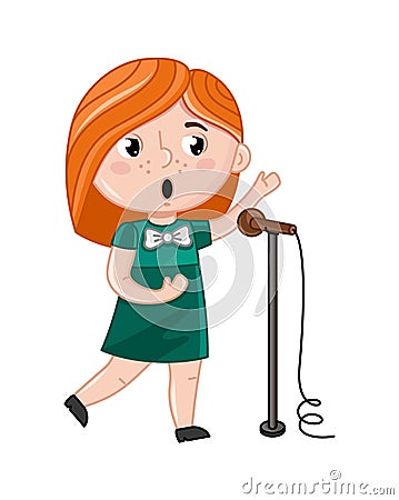 Smiling little girl singer with microphone Vector Illustration