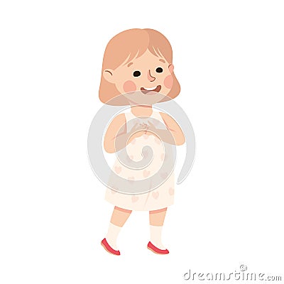 Smiling Little Girl Standing Feeling Happy Vector Illustration Vector Illustration