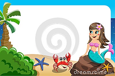 Smiling little Mermaid frame Vector Illustration