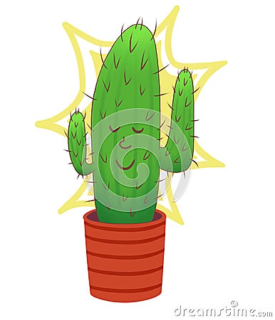 Smiling long cactus in a red pot Stock Photo