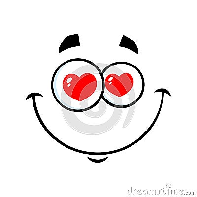 Smiling Love Cartoon Funny Face With Hearts Eyes Expression. Vector Illustration