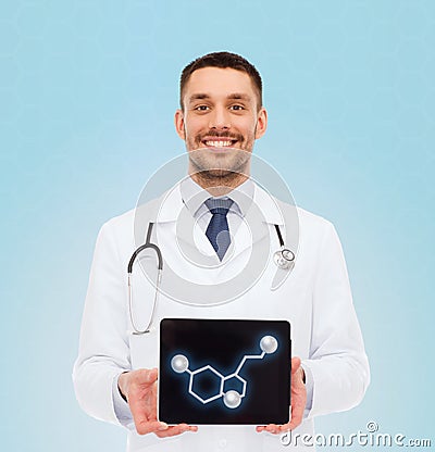 Smiling male doctor showing tablet pc screen Stock Photo