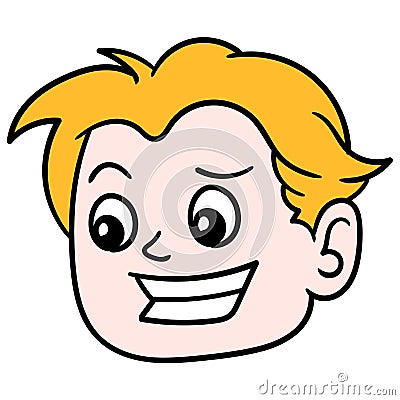 A smiling male head with friendly yellow hair. carton emoticon. doodle icon drawing Vector Illustration