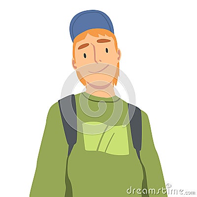 Smiling Man in Baseball Cap Looking at Camera from Above Vector Illustration Vector Illustration