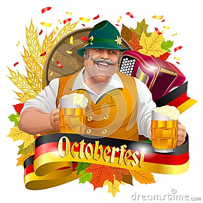 Smiling man with beer mugs Vector Illustration