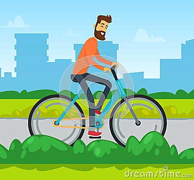 Cycler in City, Man on Bicycle, Transport Vector Vector Illustration