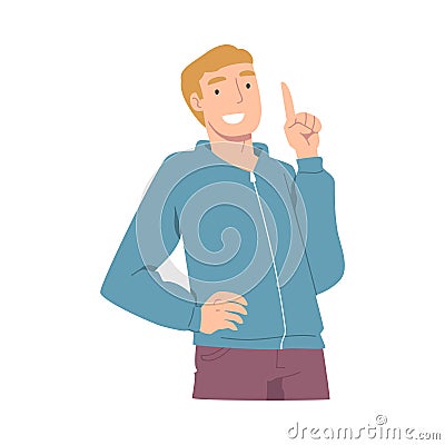 Smiling Man Character Pointing with Index Finger as Hand Gesture Vector Illustration Vector Illustration