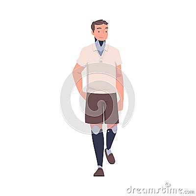 Smiling Man Character with Robotic Body Part or Limb Prosthesis Restoring Normal Functioning Vector Illustration Vector Illustration