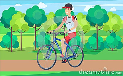 Smiling Cyclist on Blue Bicycle Illustration Vector Illustration