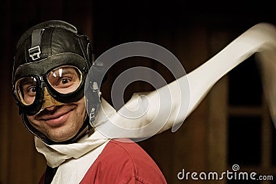 Smiling man with helmet and flying goggles Stock Photo