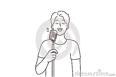 Smiling man sing in microphone Vector Illustration