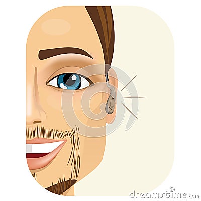 Smiling man wearing a hearing aid Vector Illustration