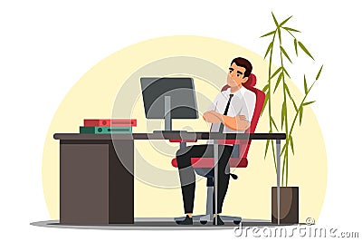 Smiling manager leaned back in chair, dreaming, relax at workplace Vector Illustration