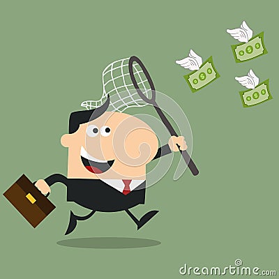 Smiling Manager Using A Magnet To Attracts Money Vector Illustration