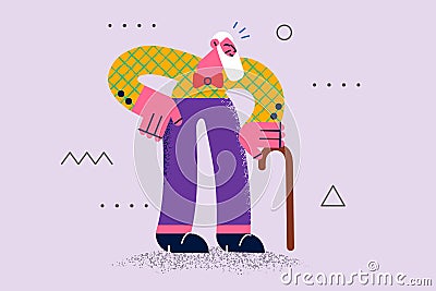 Smiling mature grandfather with walking cane feel optimistic Vector Illustration