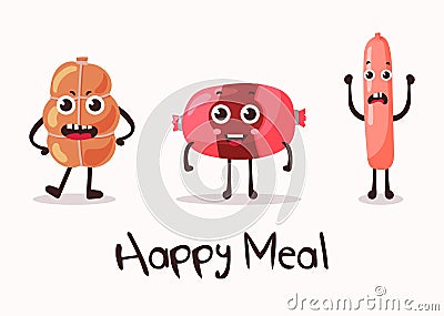 Smiling meat cartoon character. Vector Illustration