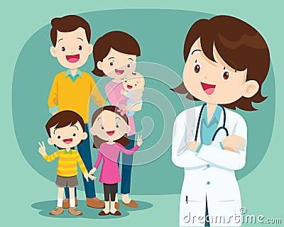 Smiling medical doctor and cute family2 Vector Illustration